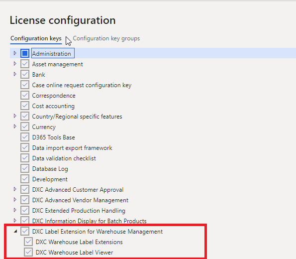 Figure 18: Configuration keys