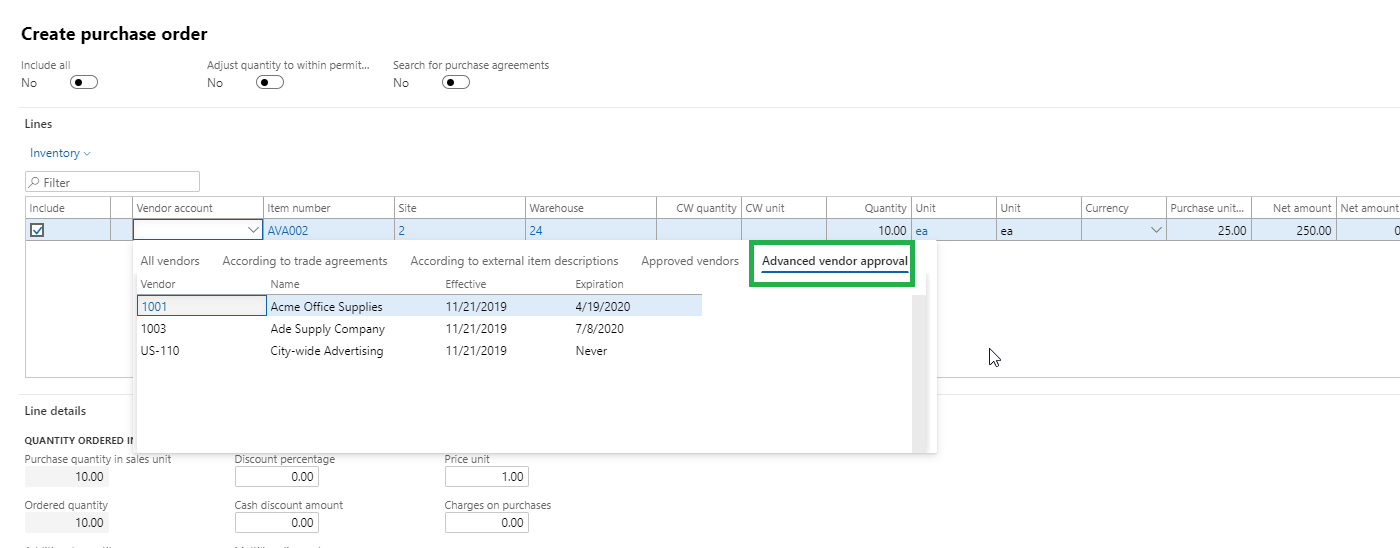 Figure 8: Create PO using AVA ID lookup