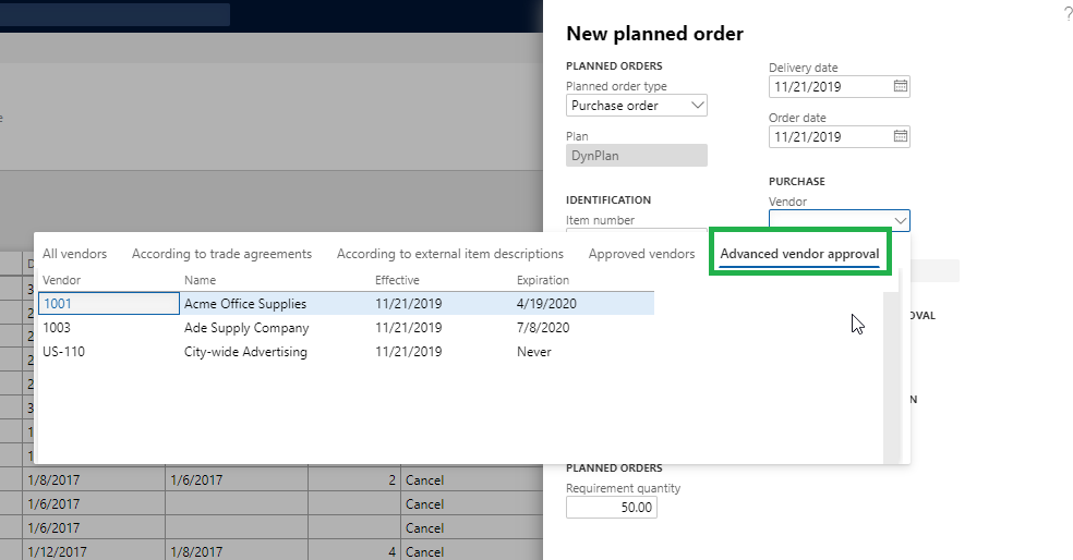 Figure 9: Lookup for approved vendors