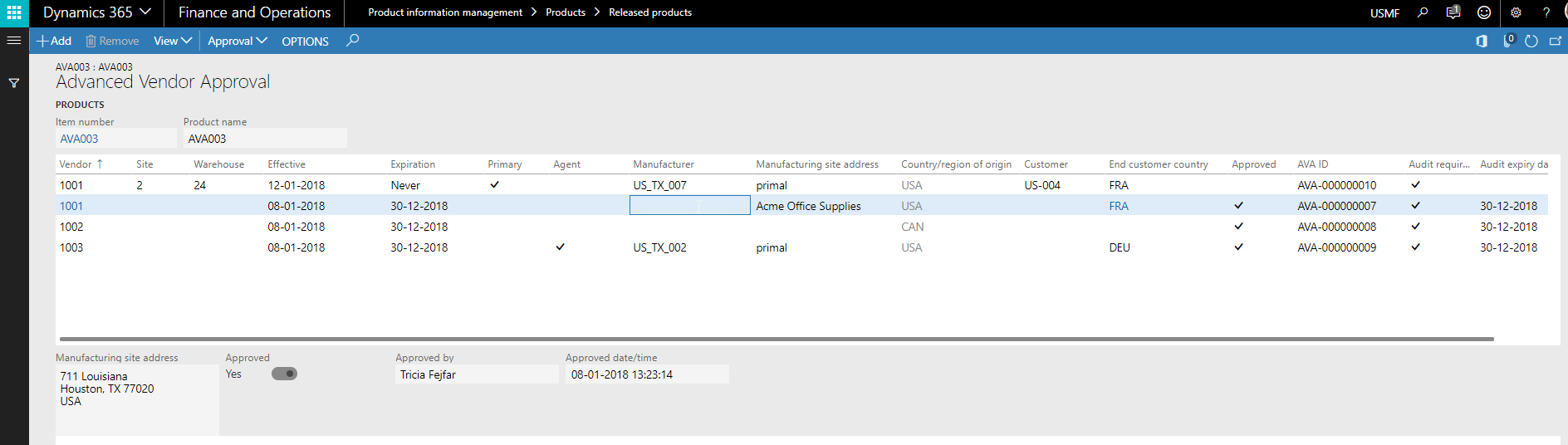 Figure 2: Advanced vendor approval list