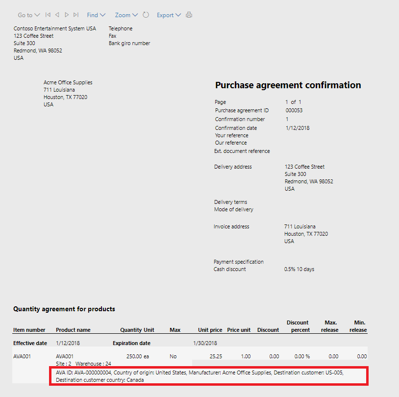 Figure 11: AVA information printed on confirmation