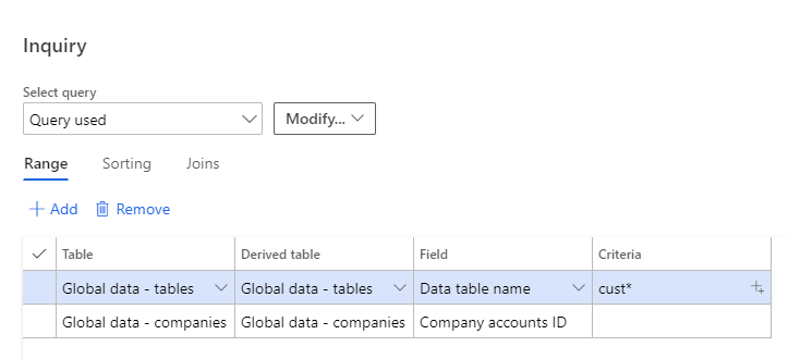 If the Data table name field name is left blank in the batch inquiry, it is recommended to use the Sequence field on the Management form to set up the correct sequence of tables to push. For more detailed description see 4.1.1 Usage of the Sequence field.