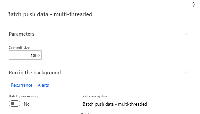 The job is like Batch push data, but will run on more than one thread, which means that more data are pushed at the same time. The number of threads used is determined by the setting in Maximum batch threads parameter in the General tab of the GDM parameters.
