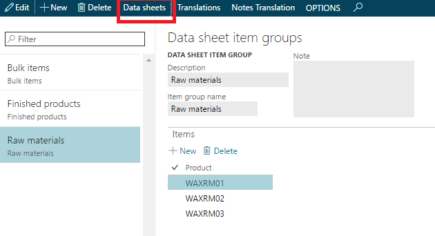 Figure 9: Datasheet item groups