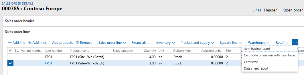 Figure 28: Certificate printing from sales order