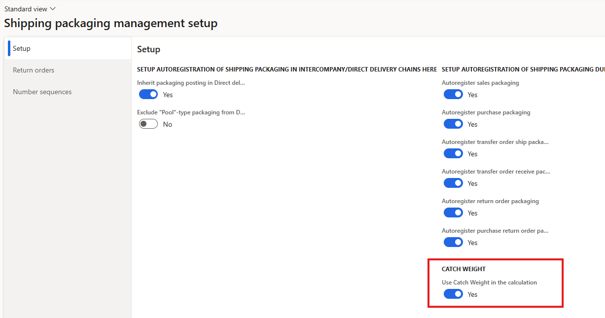 Figure 7: Catch weight setup