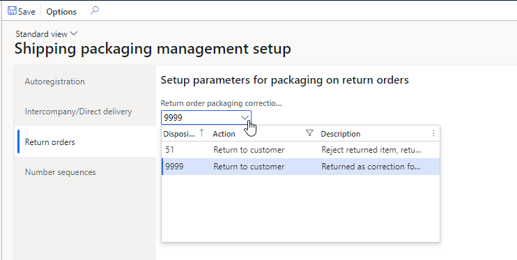 When doing corrections (positive) to the shipping packaging of type ‘Invoiceable’ posted against a RMA order, that creates an order line (if you have posted to much returned from the customer) it is not possible (standard) to create a positive line qty on a RMA order, so in order to be able to do it, you have to setup a disposition code (of Action ‘Return to customer’) in the SPM parameters, to allow this.