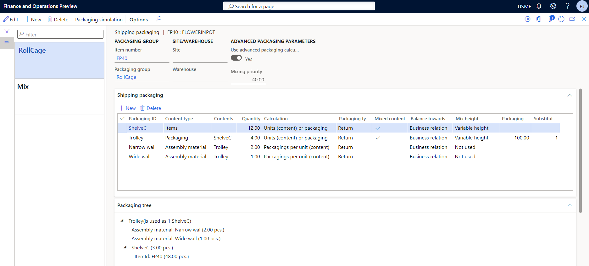 Figure 13: Packaging group setup