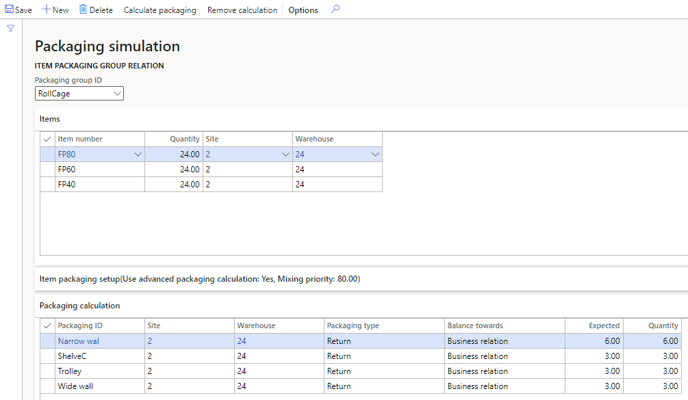 The packing specification tree can be expanded and reduced for each packaging and will show how many of the items (flowers) that are calculated to each packaging and how much assembly material that is used.