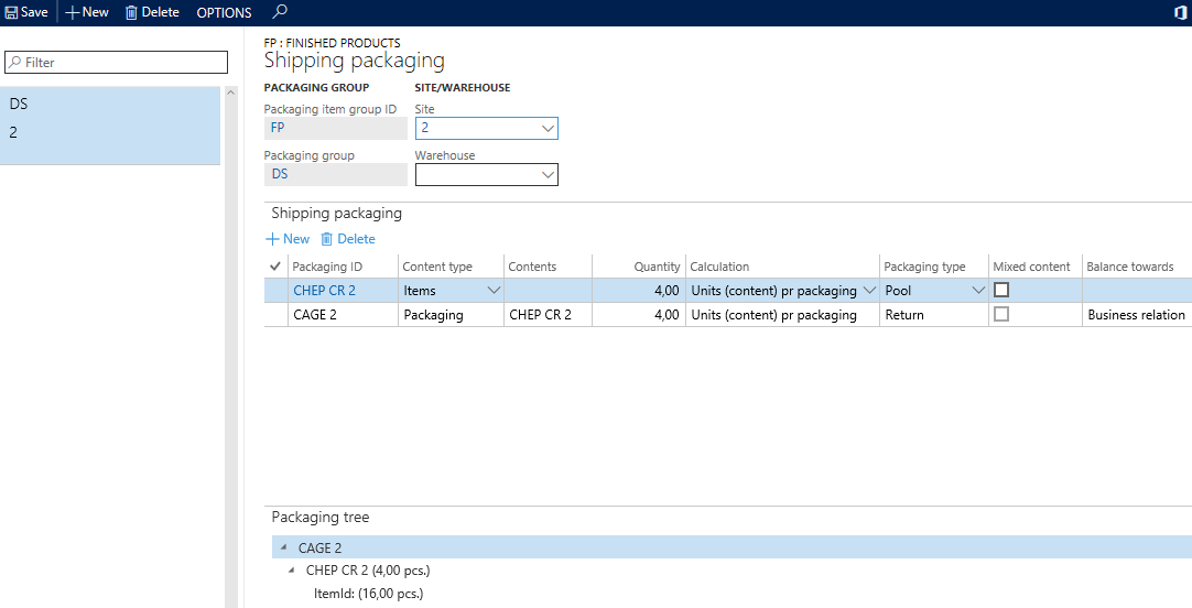 The packaging item group is then defined on released products where the grouping setup should apply for: