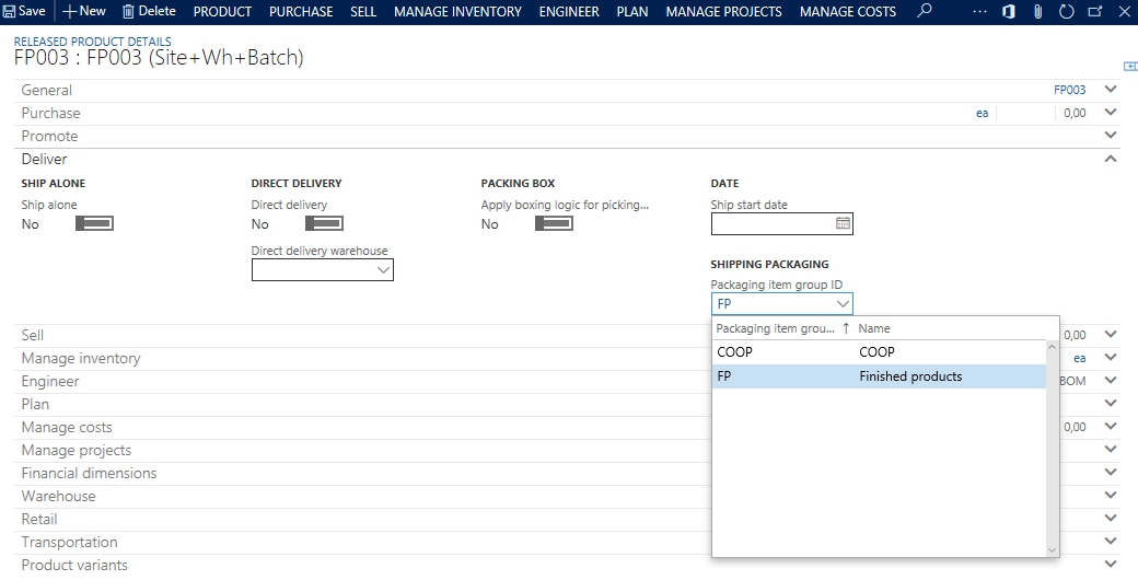 Figure 15: Packaging item group