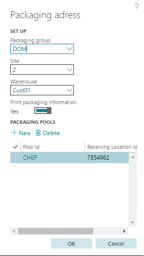 Figure 17: Packaging account setup