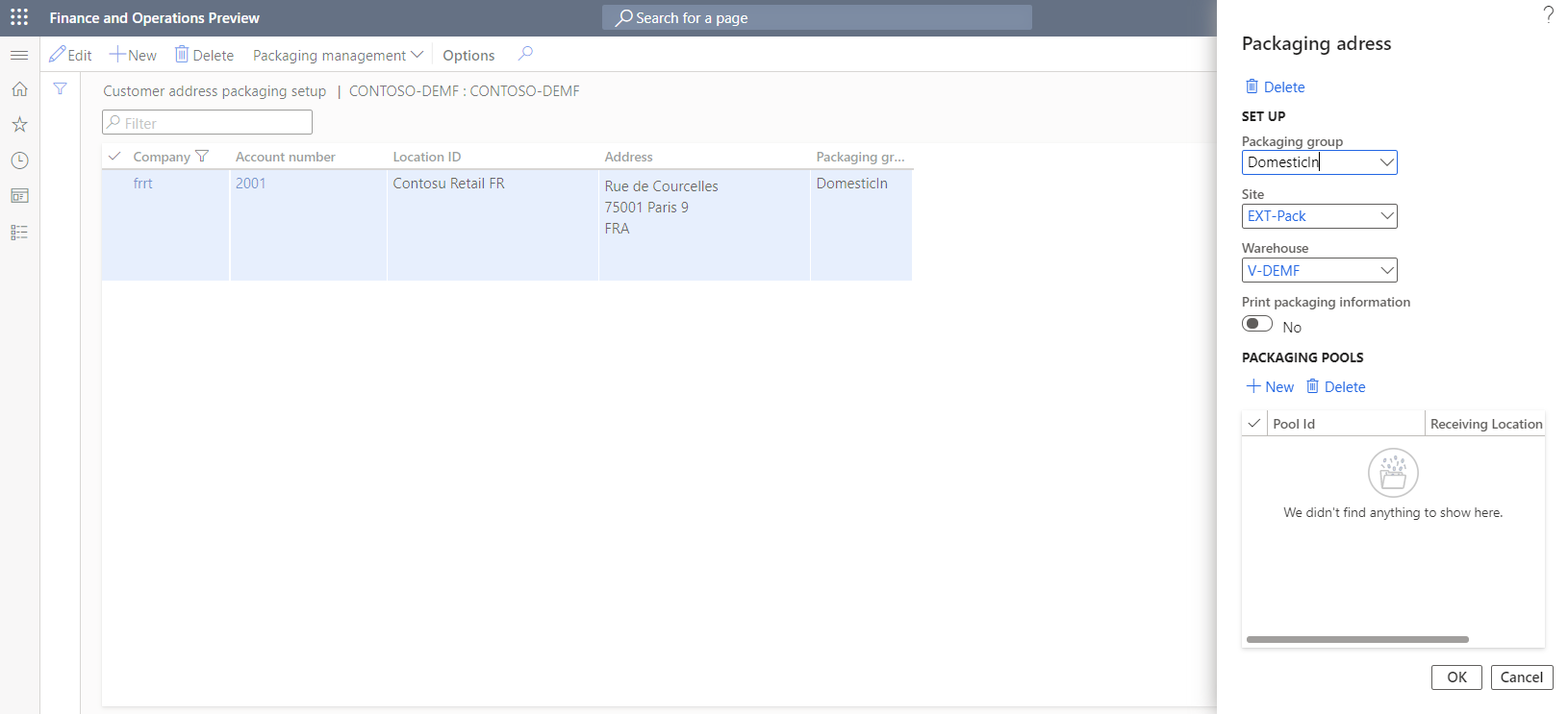 Detailed Customer address packaging setup for intercompany orders for vendor in company A: