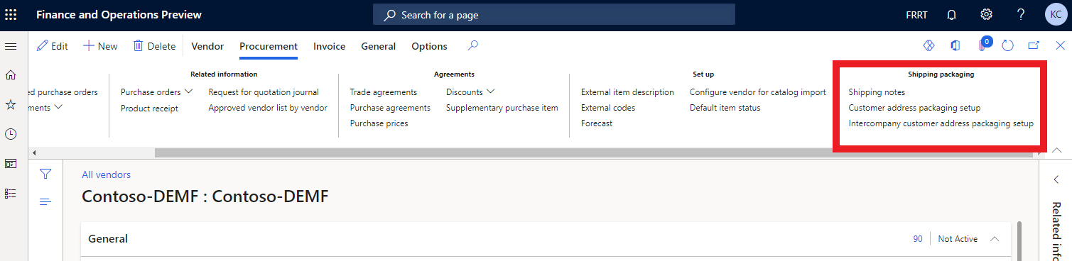 Customer address packaging setup: