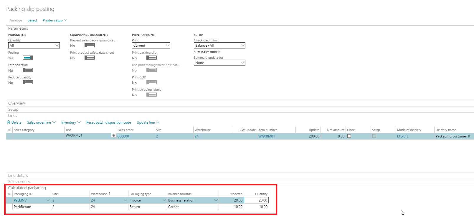 Figure 28: Registration of packaging material as part of the 