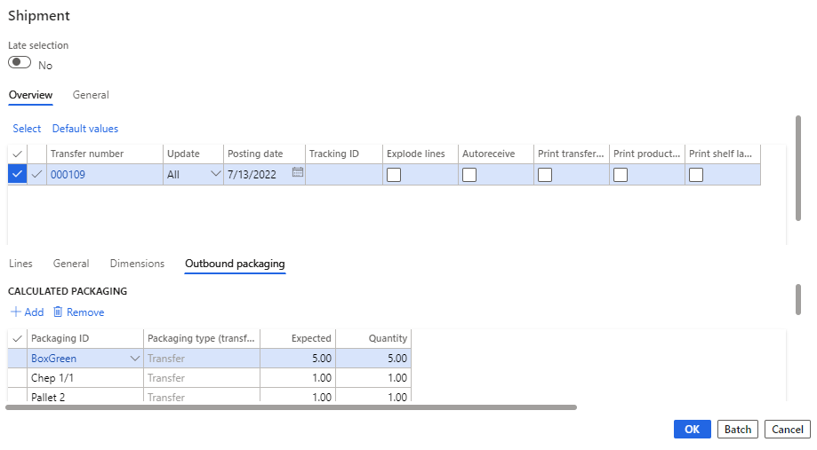 When performing the receive process for transfer orders, the functionality is quite like the process for shipping. The one major difference is that by receiving it is possible to scrap some of the packaging received. 1