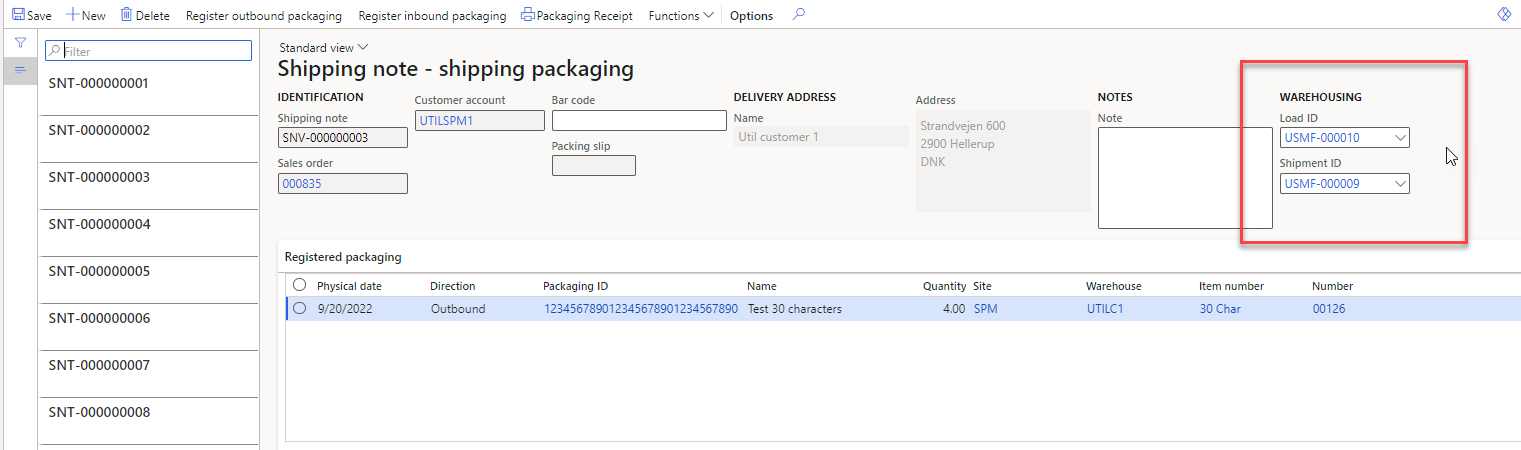 When using the warehousing app to register used packaging for a sales order, purchase order or transfer order, the same fields have been added to the mobile device menu items to enable linking the registration to a shipment/load: