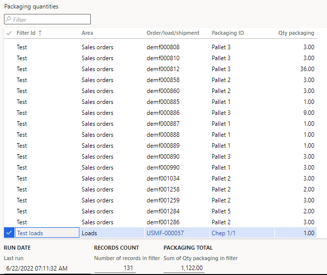 The form can be found at [Inventory management / Inquiries and reports / Shipping packaging management - Packaging quantities]