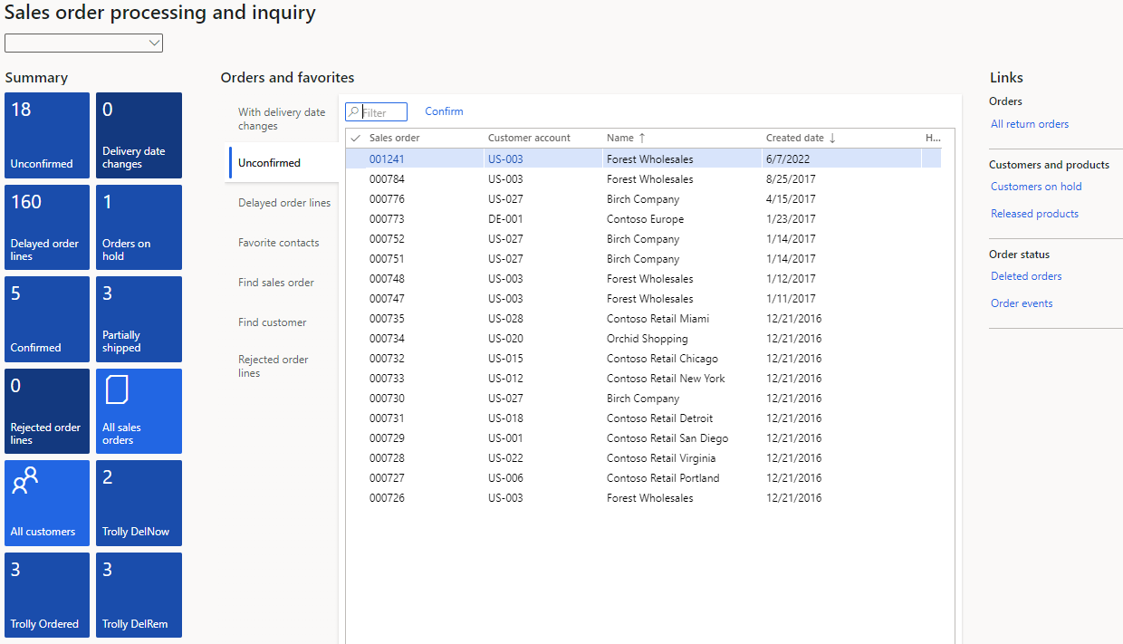 When using a tile to access the data, the form will show data according to the filter used by the tile. In the form the data will have shortcut to order/load/shipment information relevant for the record.