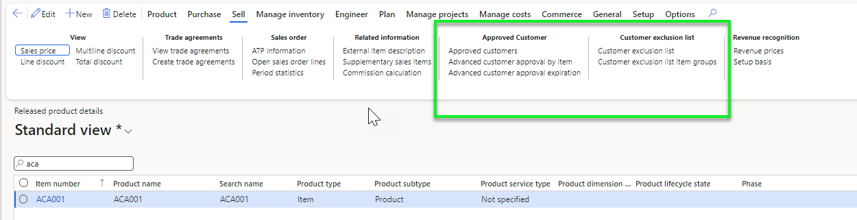 Figure 6: Setup of Approved Customer List on item