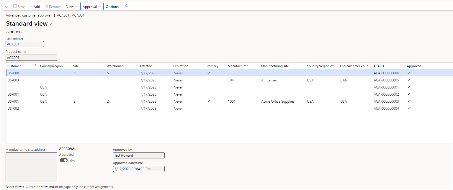 Figure 7: Setup of Approved Customer List
