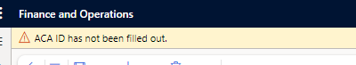 Figure 10: Warning for missing ACA ID