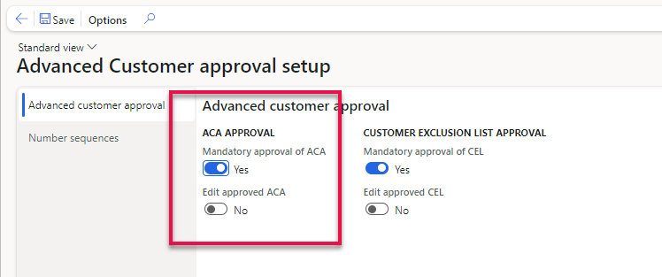 Figure 15: ACA approval parameters
