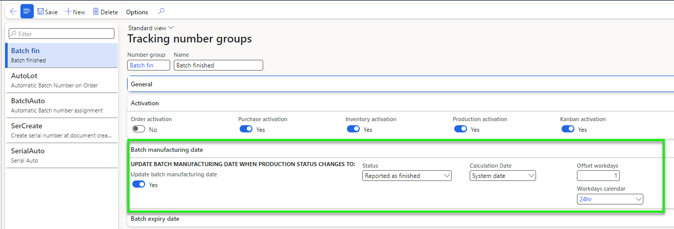 Figure 112: Setup of correction for Batch manufacturing date