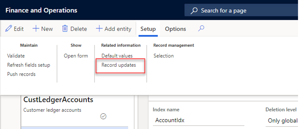 Click Area Page node: Global data management > Management > Setup > Record updates