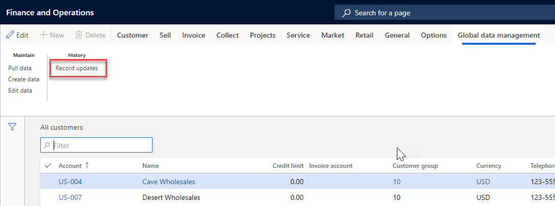 In this case the system will open the log, where records will be displayed only for the selected record on the data table’s form.