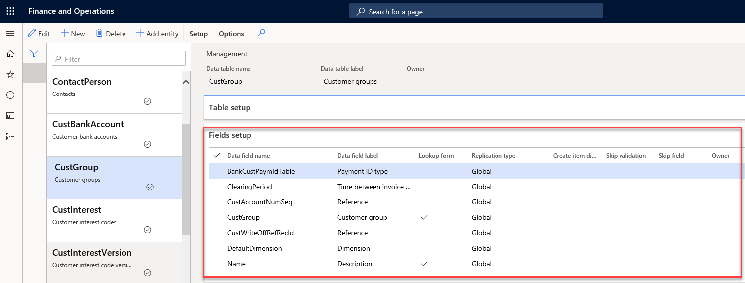 All fields, standard and customized, are listed.