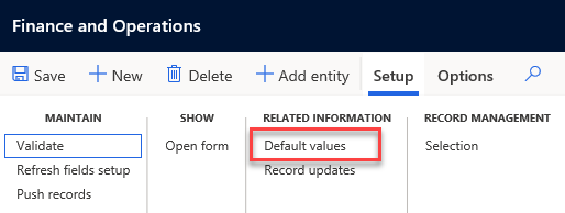 The Default values form is used to assign company specific default values to the source companies.