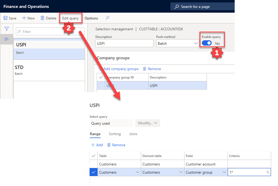 There is an additional requirement to be able to control products/items at a more detailed level. For products (InventTable) it is possible to select both via a standard D365FO query and by selecting the product hierarchies / categories.