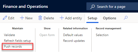 By pressing the Push records button, the system opens the form for selection of records. Choose between viewing New / Modified / All, mark the record(s) to be pushed and select Push data.