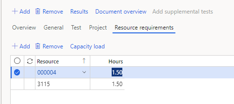 Figure 103: Add resources and estimated time consumption to a test group