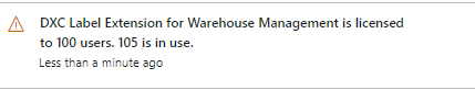 Figure 19: Infolog error message when number of user count for the license is exceeded