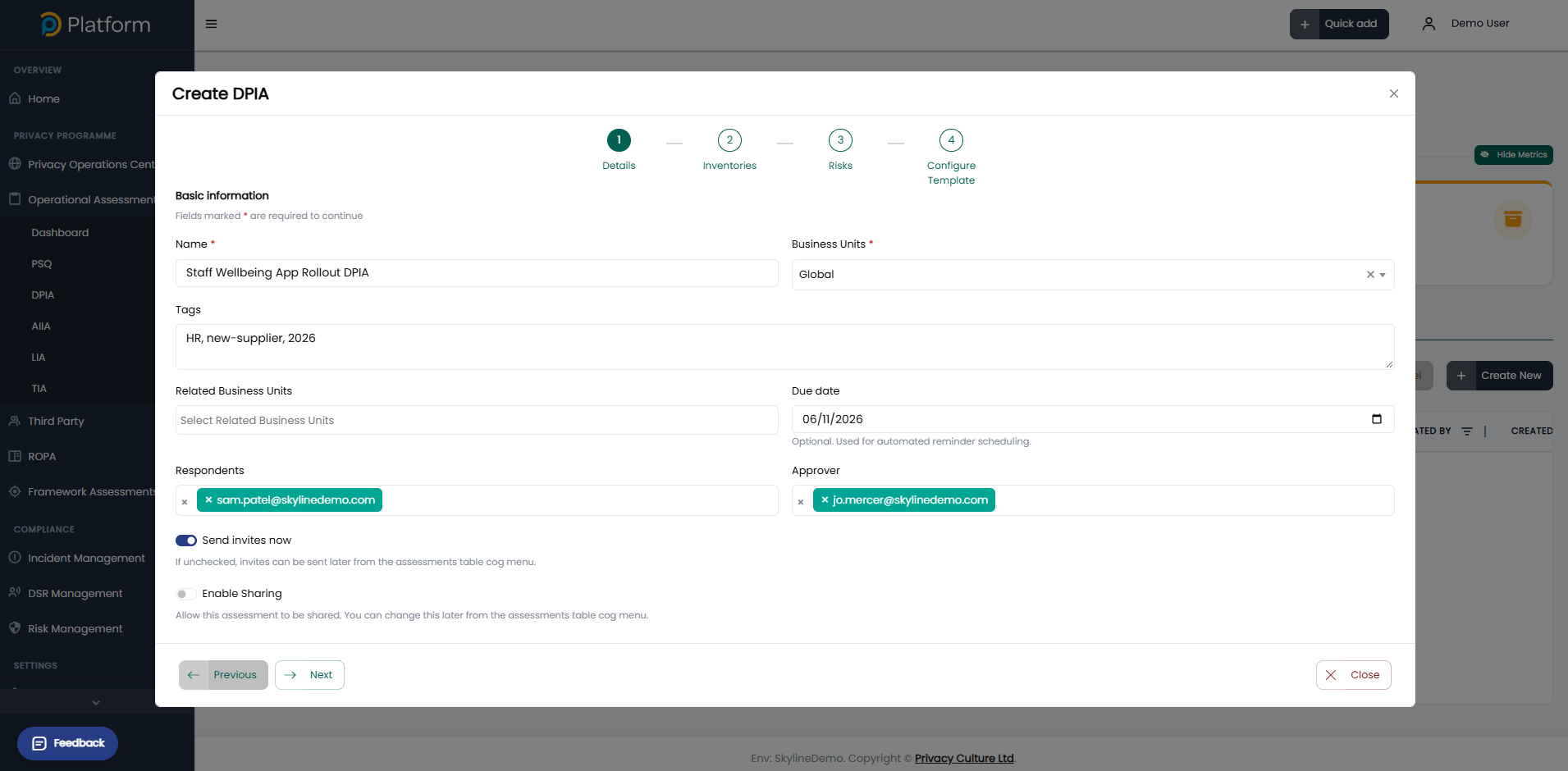 Assessment creation wizard