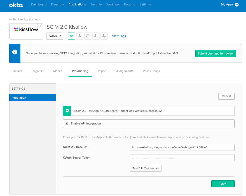 Creating and verifying Okta app