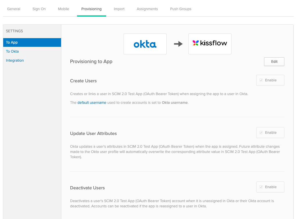 Configuring user provisioning in Okta
