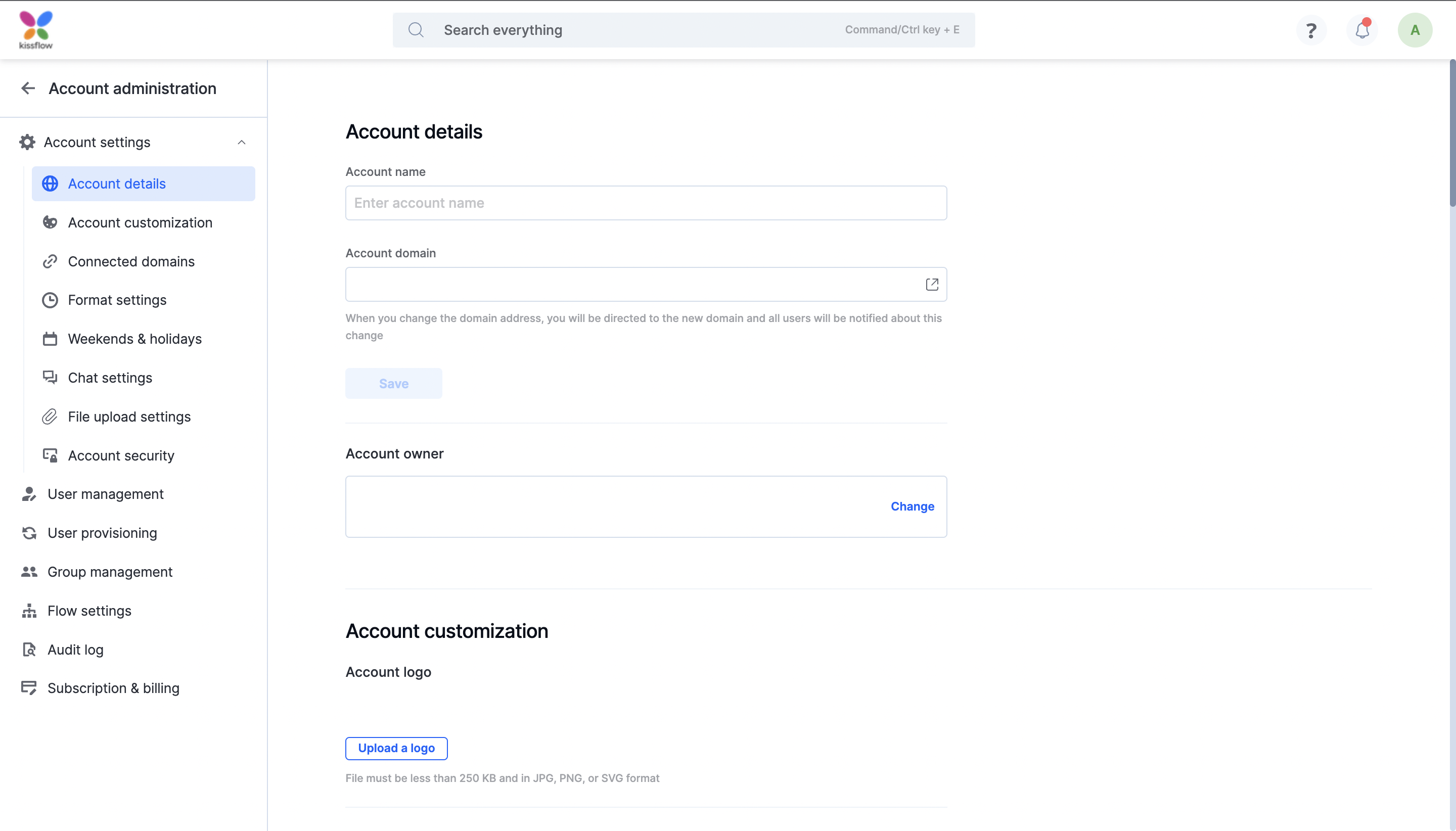 Account settings - Kissflow Work Platform Help