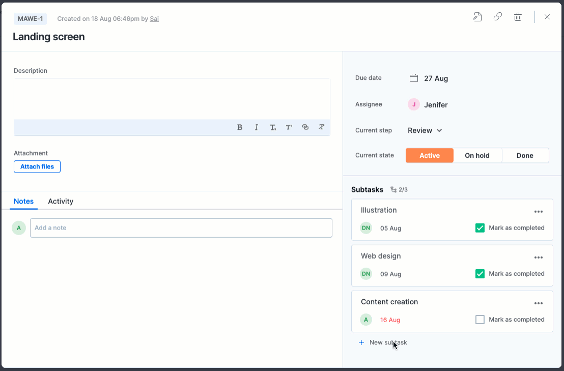 Create Subtask