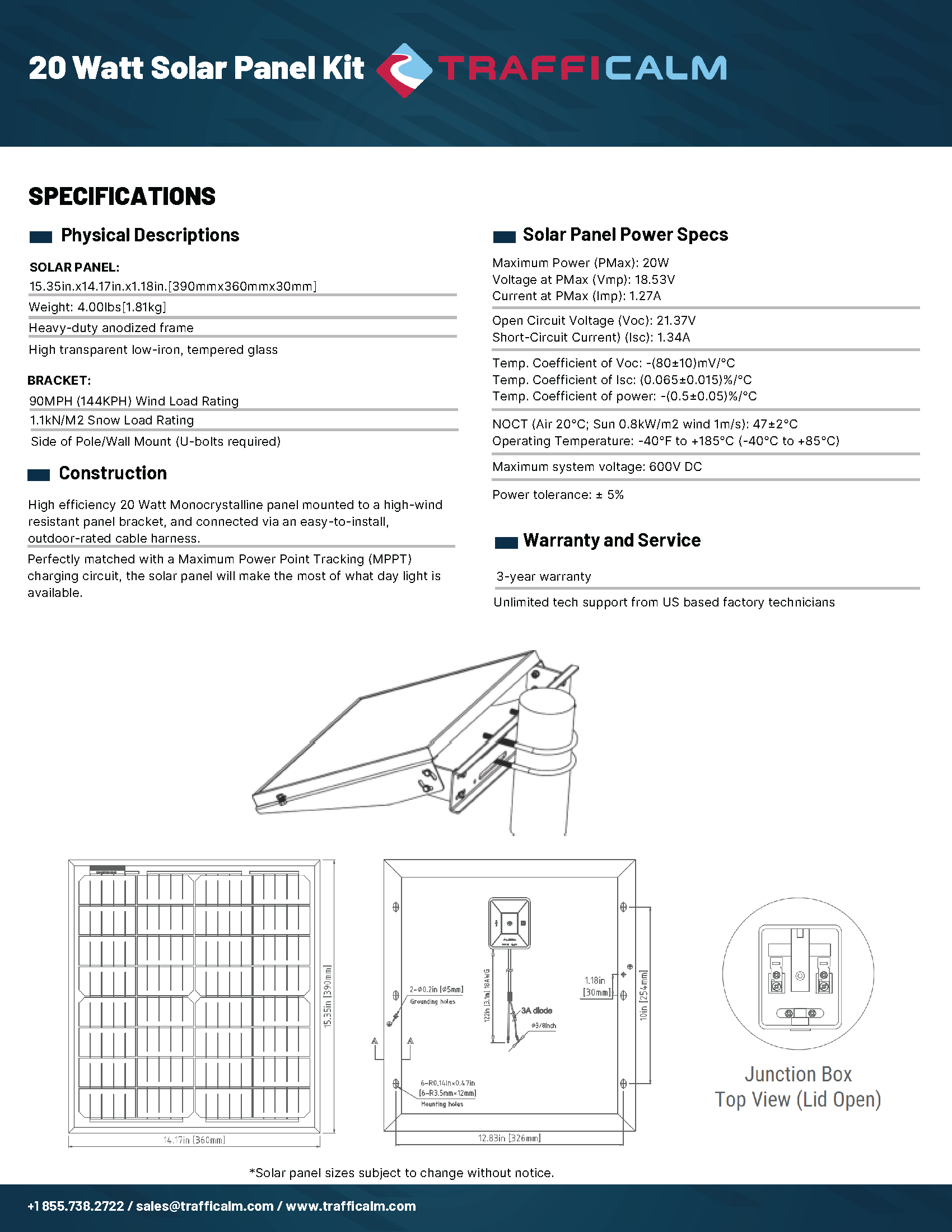 20 Watt Solar Panel Kit Data Sheet