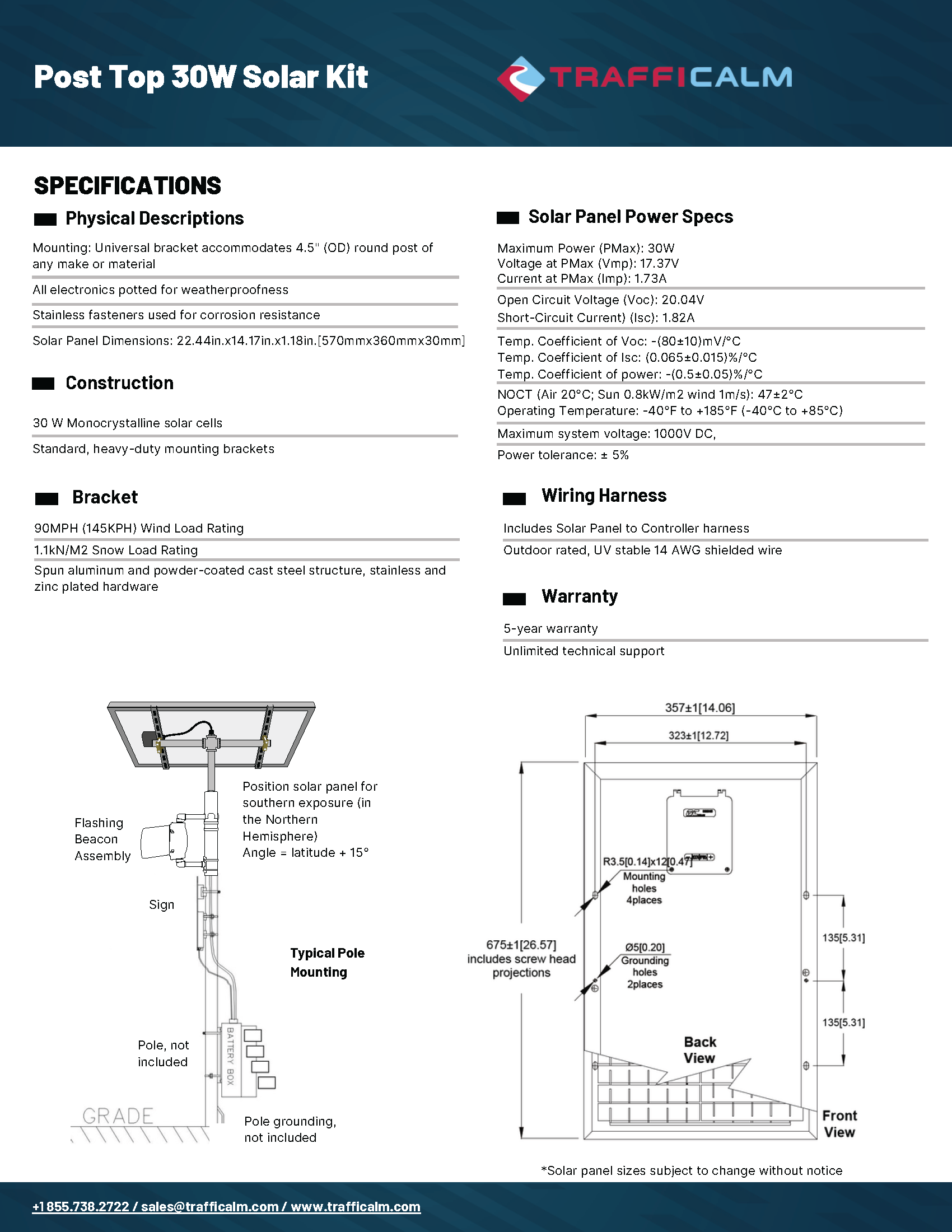 30 Watt Solar Panel Top of Pole datasheet