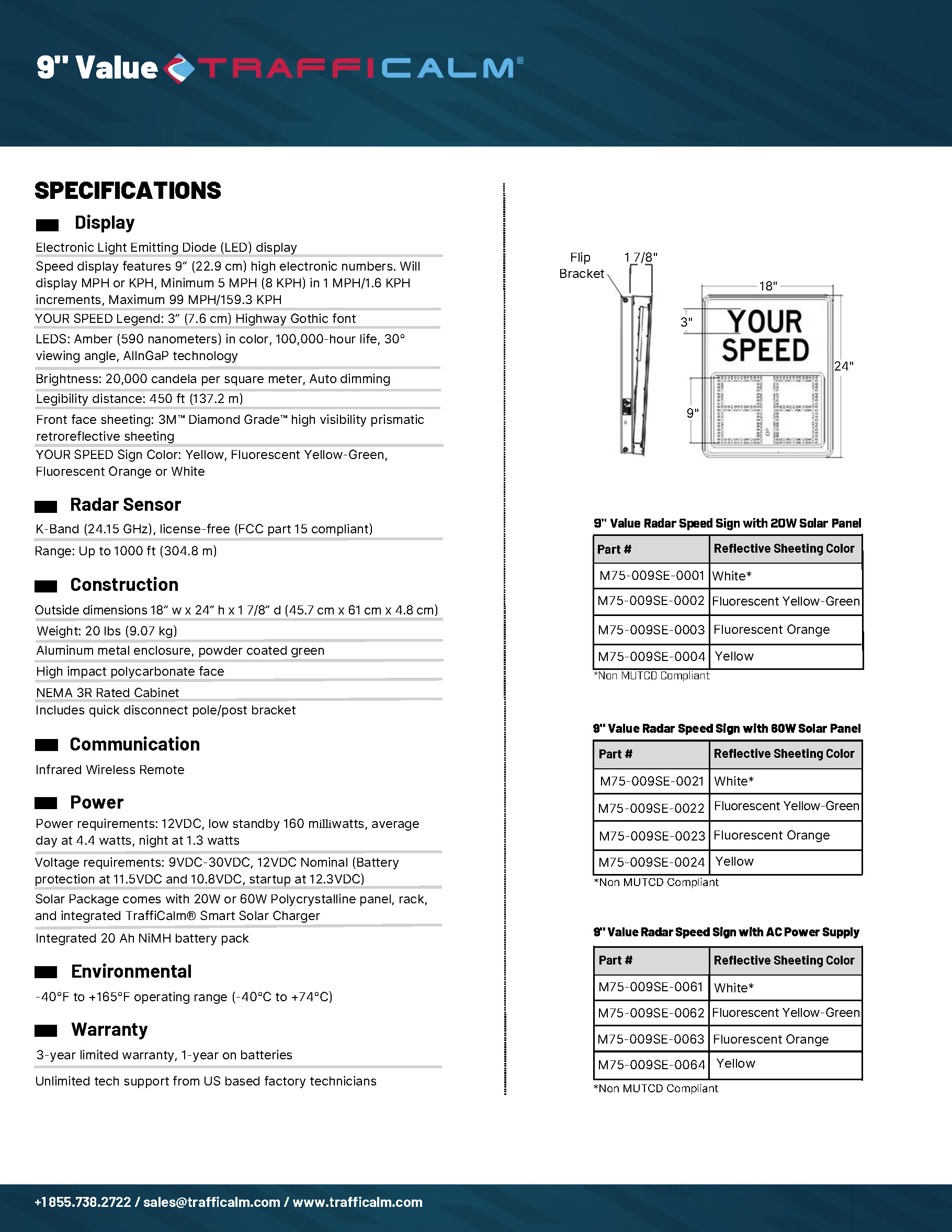 value 9" radar speed sign data sheet