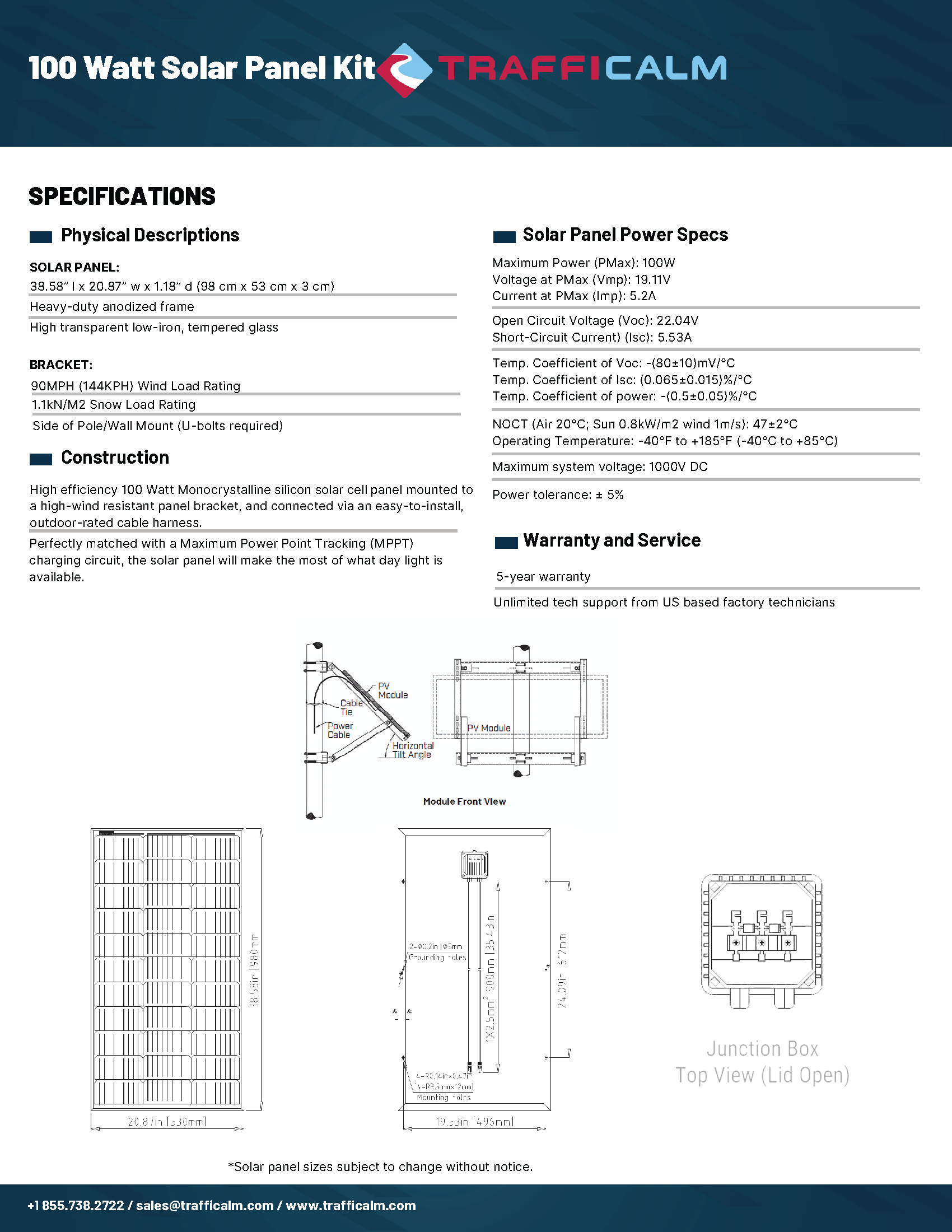 100 Watt Solar Panel Kit Data sheet