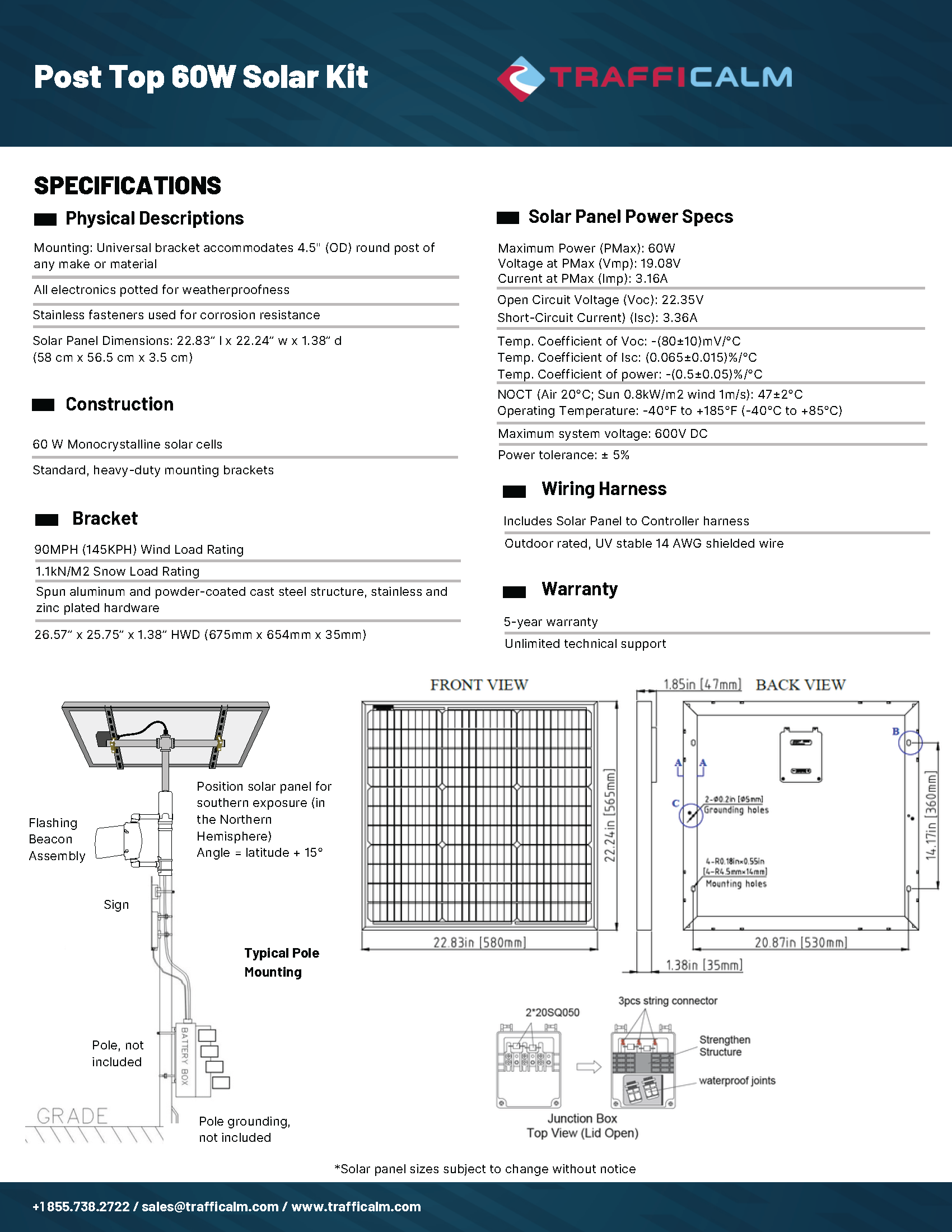 60 Watt Solar Panel Top of Pole Data sheet