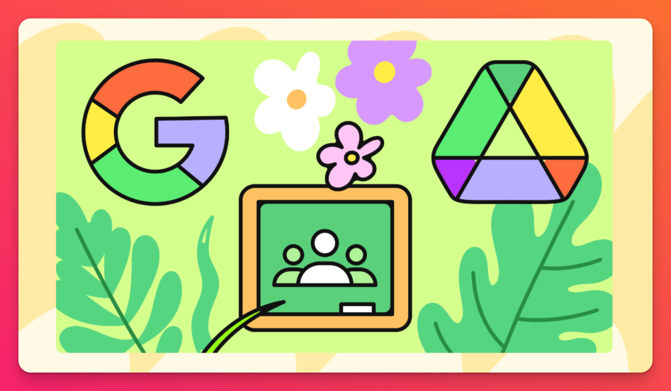 Illustration of the Google Suite icons.