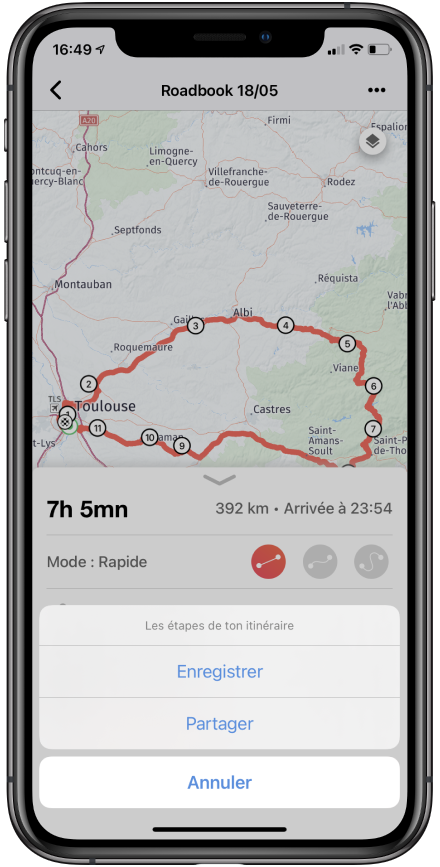 partager itinéraire iphone