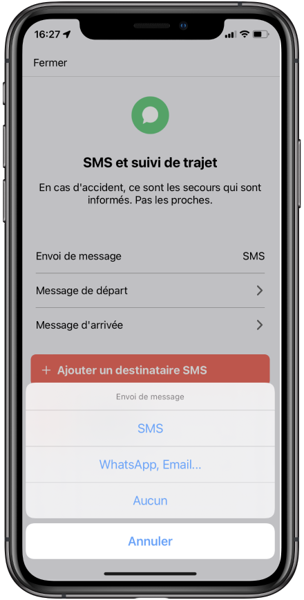 partage trajet sms liberty rider in app aucun