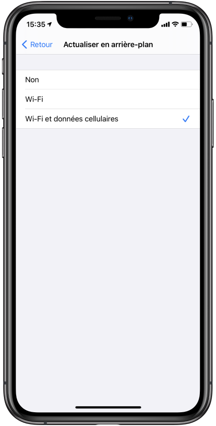 wifi arrière plan iOS réglages